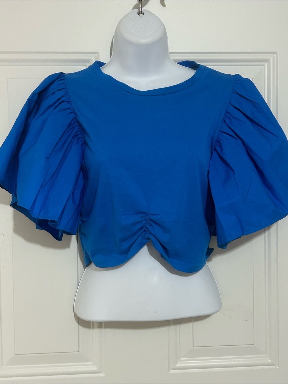 Zara Royal Blue Puff-Sleeve Cropped Top
